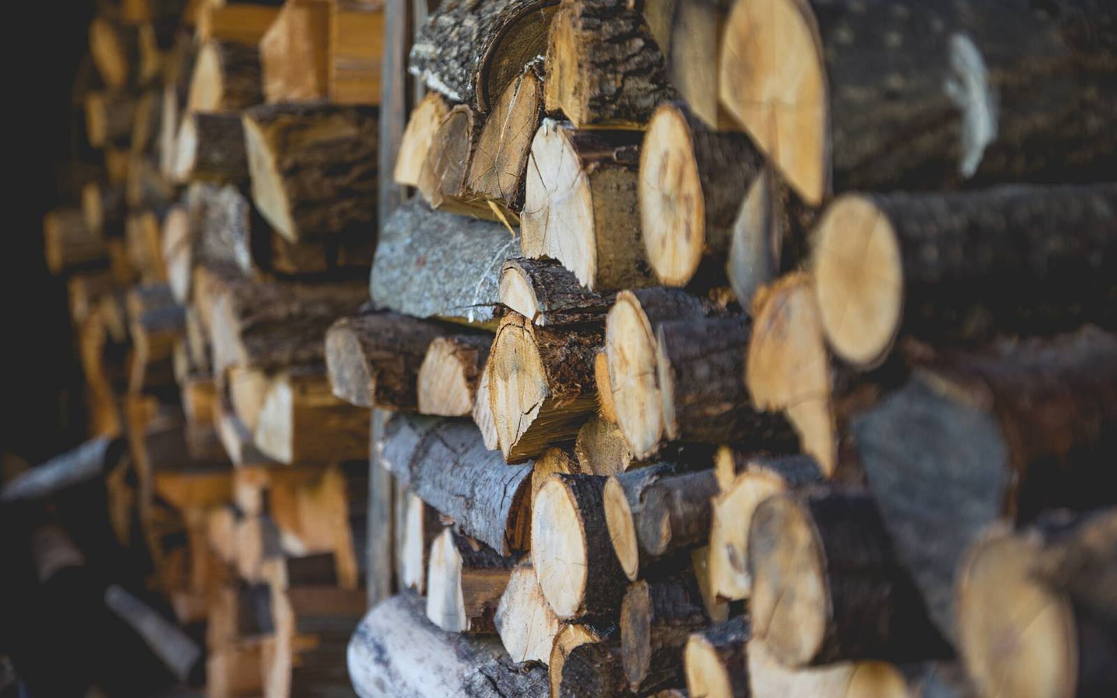 Piles de bûches de bois de chauffage